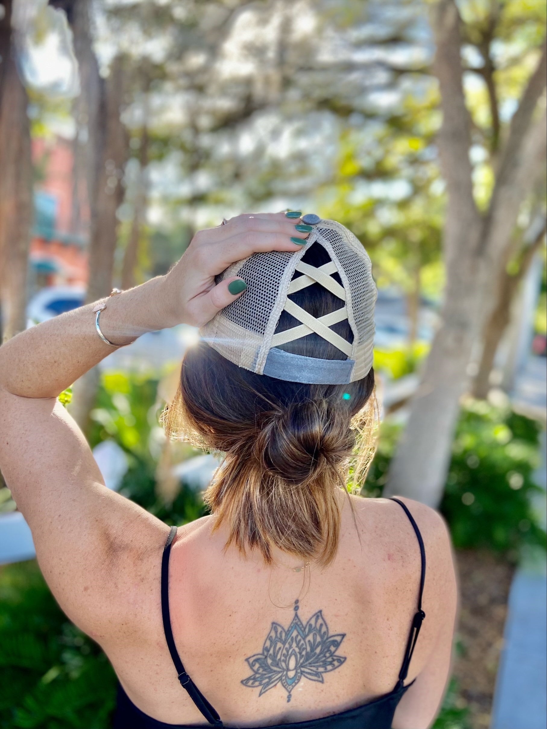 Denim Criss Cross Ponytail Hat