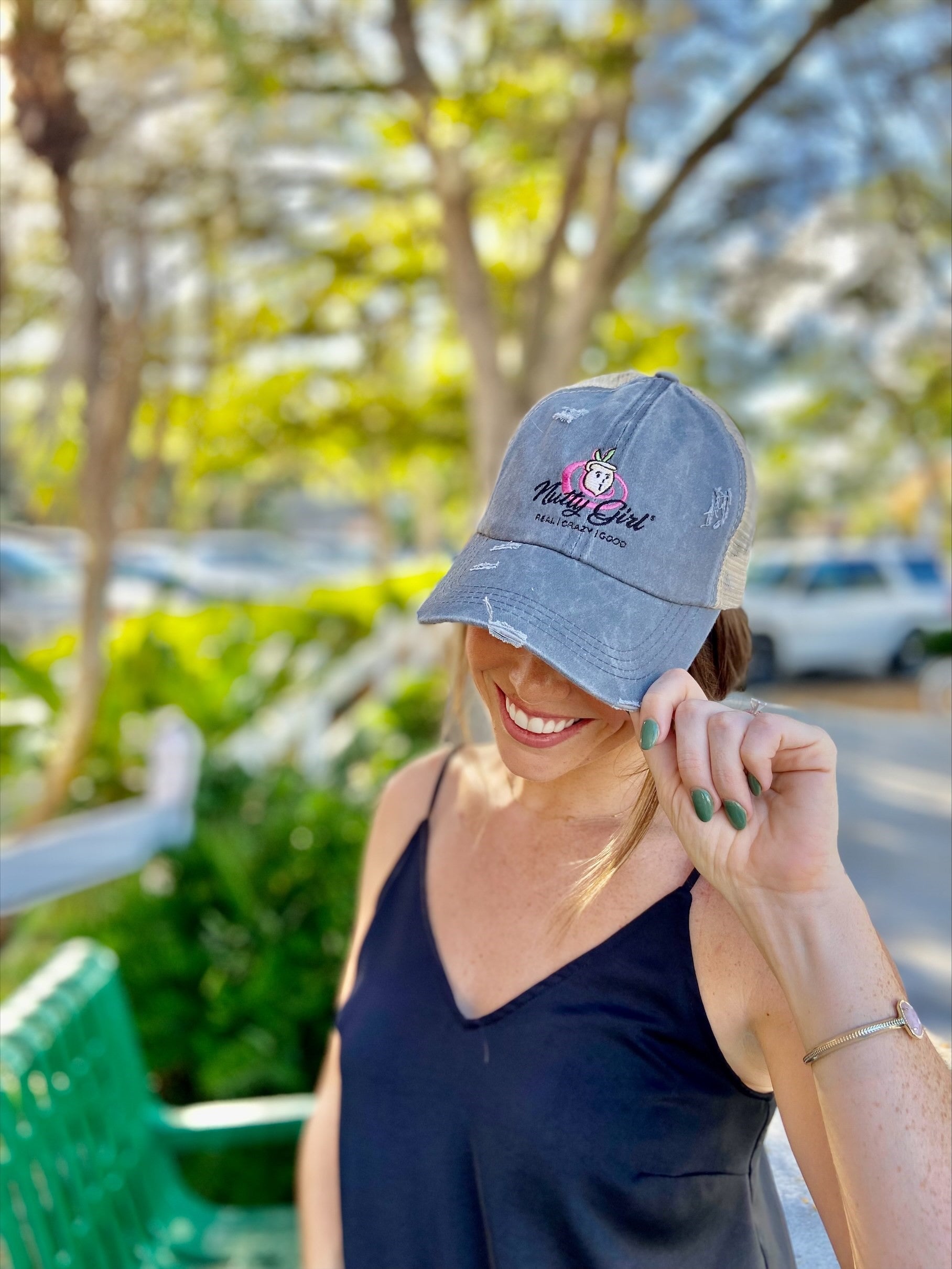 Denim Criss Cross Ponytail Hat