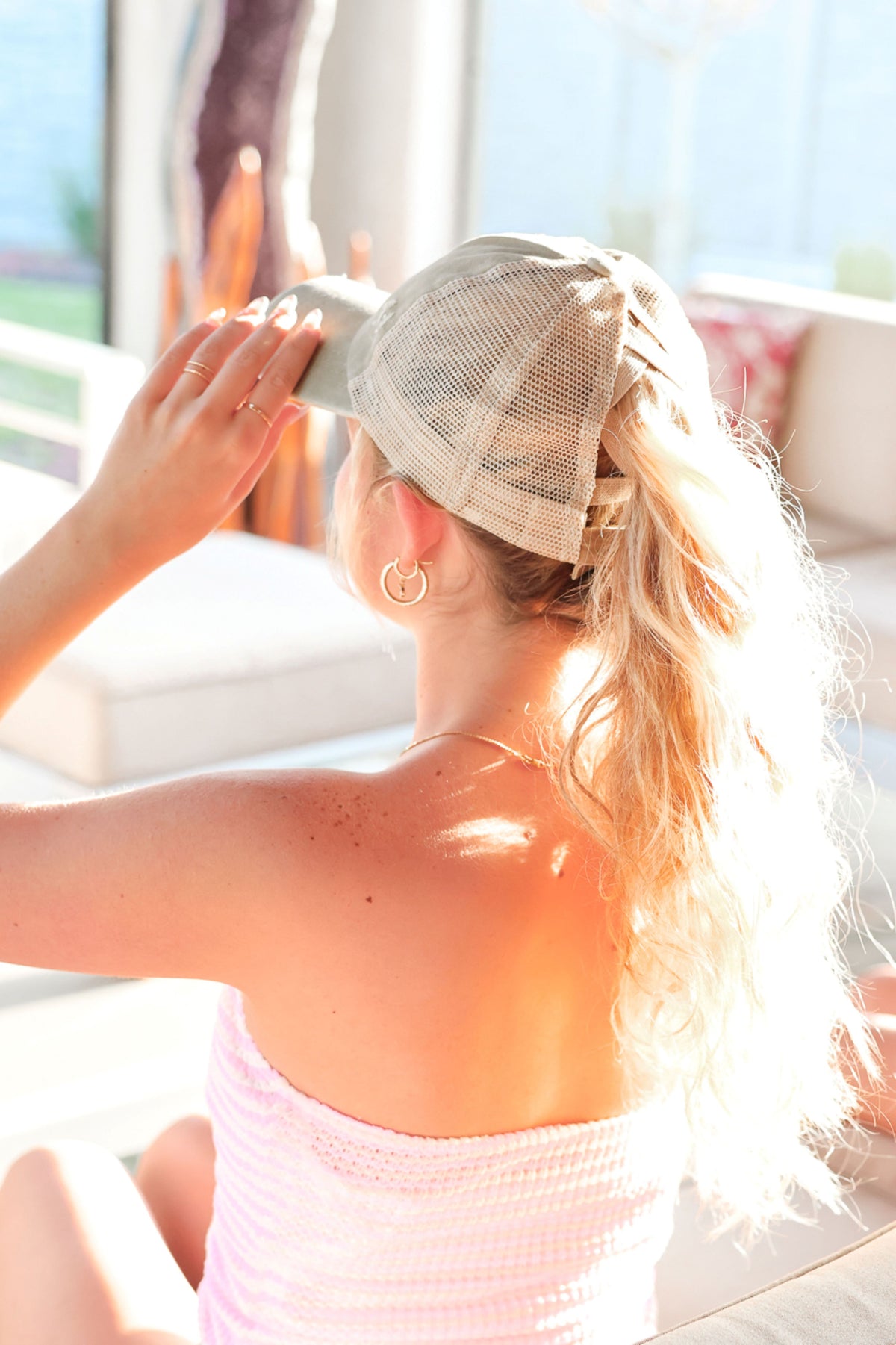 Denim Criss Cross Ponytail Hat